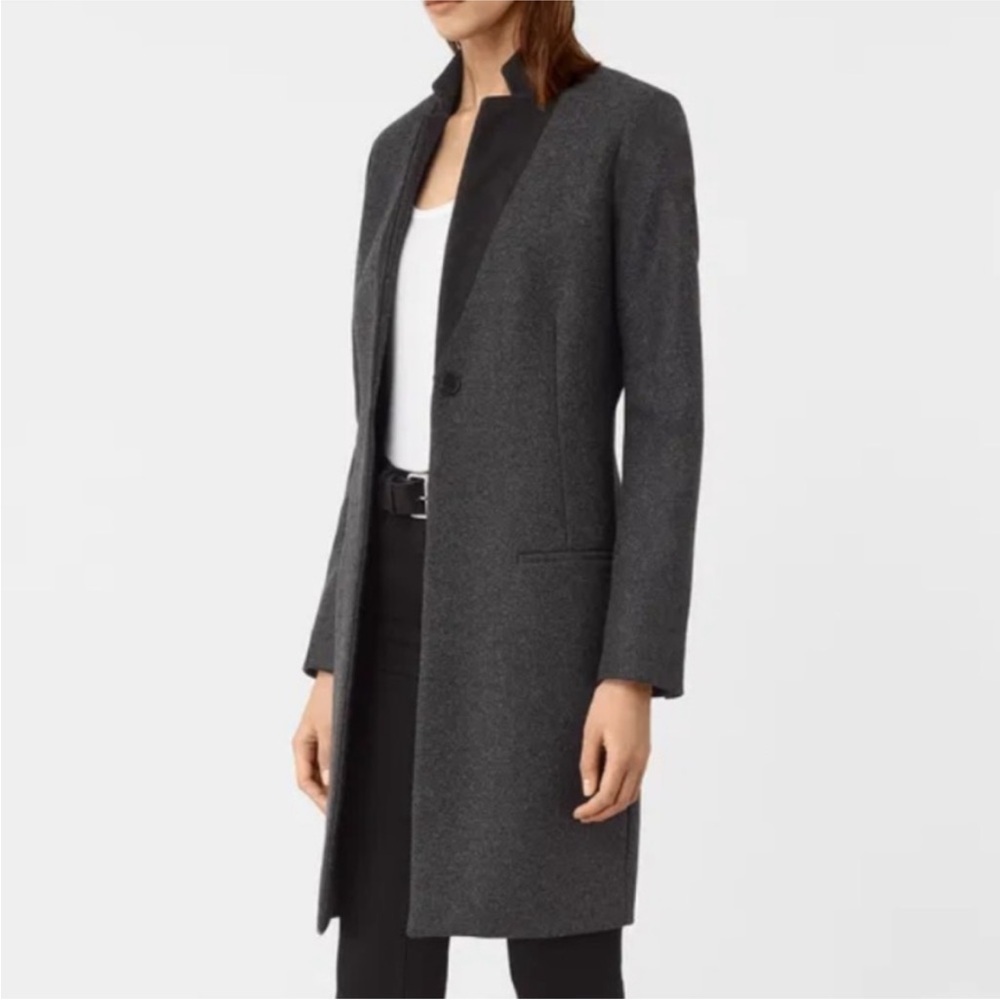 AllSaints Leni Wool Blend Coat in Charcoal Grey Size US 2